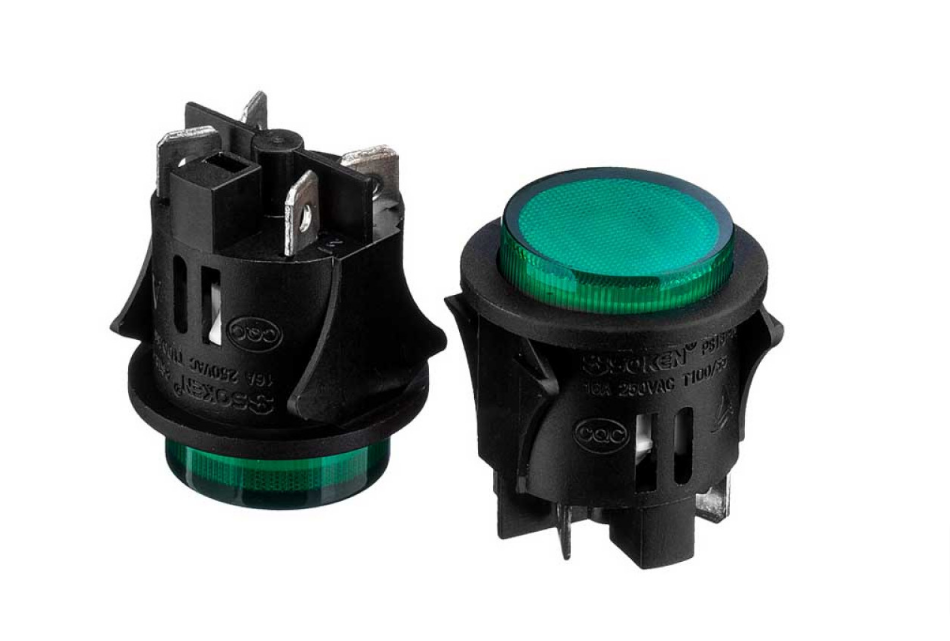 Кнопка без фіксації Daier PS18-16N-2, з підсвічуванням, ON-(OFF), 4pin, 16A 250V, зелена