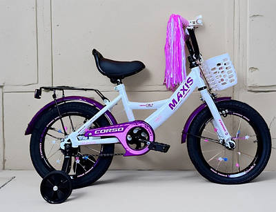 Дитячий білий 2-х колісний велосипед для дівчинки ровер лисапед для прогулянок Колеса 16 дюймів Багажник Кошик