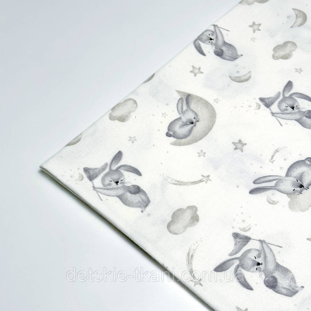 Відріз фланелі "Зайчик із сачком на місяці", розмір 60*240 см, фото 1