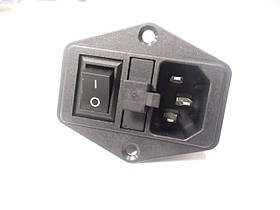 Штекер мережевий 3pin, монтажний, з клавішею, з вухами, корпус пластик