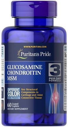 Глюкозамін хондроїтин мсм Puritan's Pride Double Strength Glucosamine, Chondroitin & MSM 60 капсул, фото 1