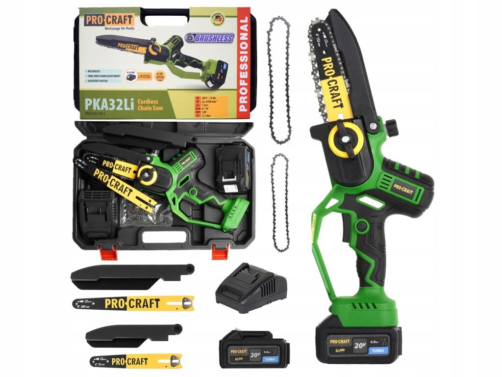 Акумуляторна ланцюгова пилка Procraft PKA32Li найкраща міні пилка з двома шинами 20 см електропила прокрафт, фото 1