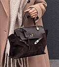 Жіноча сумка чорна містка шопер 25*31 см на блискавці з натуральної замші Nata, фото 3