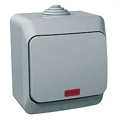 Вимикач одноклавішний IP44 з підсвічуванням Schneider Cedar Plus Сірий WDE000614