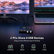 Перемикач USB для компьютера Ugreen 2 In 4 Out USB 2.0 Sharing Switch Box (чорний) US216, фото 7