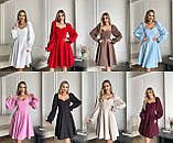 Біле жіночне приталене плаття міді з об'ємними рукавами, фото 9