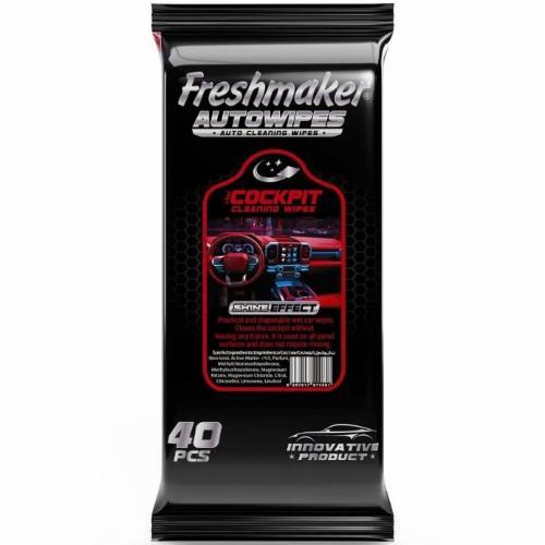 Вологі серветки для автомобільного салону, панелі приборів Freshmaker AutoWipes Cockpit 40 штук