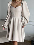 Бежеве жіночне приталене плаття міді з об'ємними рукавами, фото 4