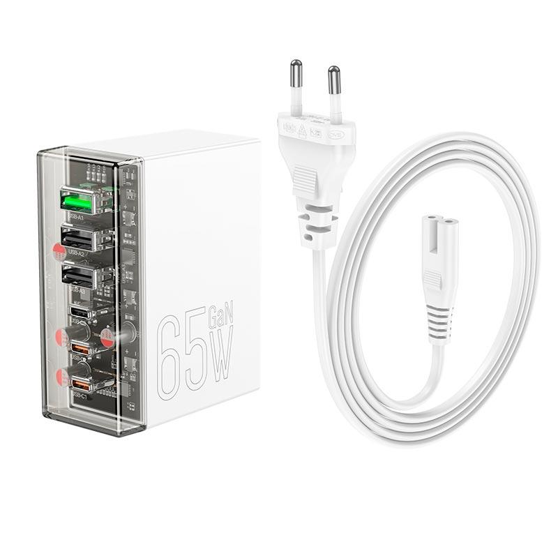 Потужне СЗУ GAN 65W на 6 портів HOCO N36 3USB/3Type-C, 65W/3A, PD/QC