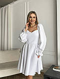 Біле жіночне приталене плаття міді з об'ємними рукавами, фото 3