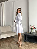 Біле жіночне приталене плаття міді з об'ємними рукавами, фото 7