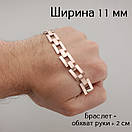 Широкий чоловічий срібний браслет з золотом (накладки) Срібний браслет з золотими пластинами. 11 мм / 21 см, фото 9