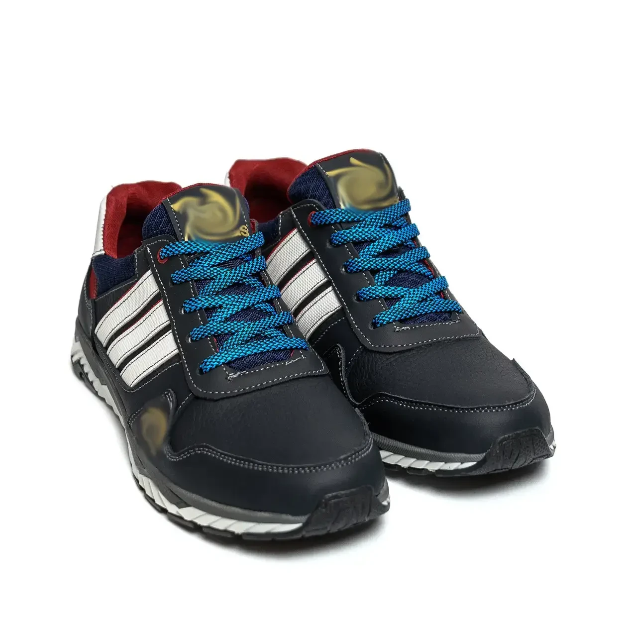 Чоловічі кросівки з натуральної шкіри з текстильною підкладкою та білими смужками, фото 1