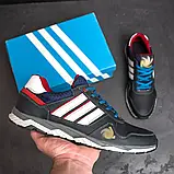 Чоловічі кросівки з натуральної шкіри з текстильною підкладкою та білими смужками, фото 4