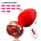 Силікональний анальний корок із вібрацією Rose з Д/К 3,5*9 см. Червоний — Анальні іграшки, фото 2