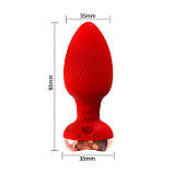 Силікональний анальний корок із вібрацією Rose з Д/К 3,5*9 см. Червоний — Анальні іграшки, фото 3