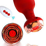 Силікональний анальний корок із вібрацією Rose з Д/К 3,5*9 см. Червоний — Анальні іграшки, фото 4