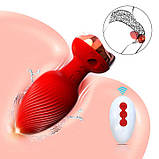 Силікональний анальний корок із вібрацією Rose з Д/К 3,5*9 см. Червоний — Анальні іграшки, фото 5