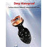 Силікональний анальний корок із вібрацією Rose з Д/К 3,5*9 см. Чорний — Анальні іграшки, фото 5