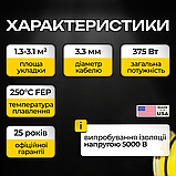 Нагрівальний кабель 25 м UWarmSof 375 Вт тепла підлога резистивна під плитку стяжку системи опалення, фото 4