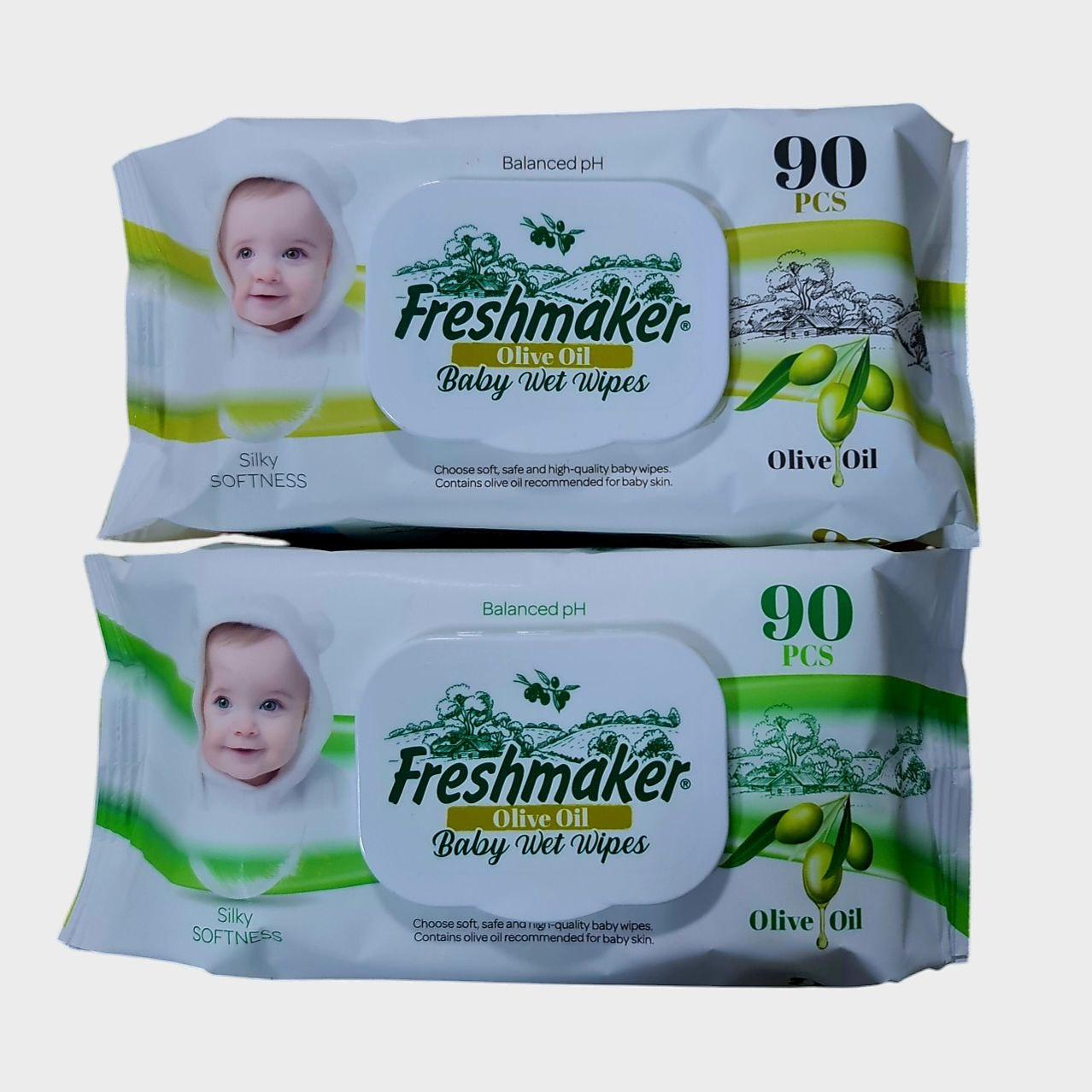 Вологі серветки для дітей з оливковою олією Freshmaker Kids Olive Oil з клапаном 90 штук