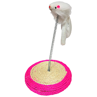 Іграшка для котиків Мишка на пружині + кігтеточка (мотузка сизаль) 15х25см в асорт., Когтеточка з іграшкою