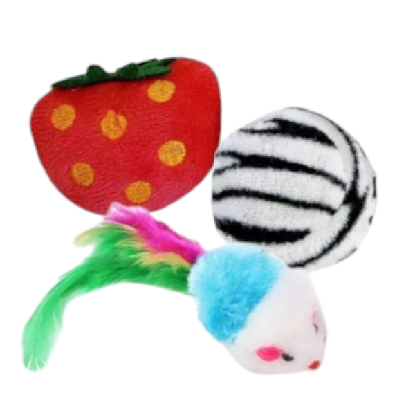 Набір іграшок для котиків Мишка/Фрукт/М'яч тканинні 5-3,5см в асорт. 3шт/уп, Іграшки для котів набір, фото 1