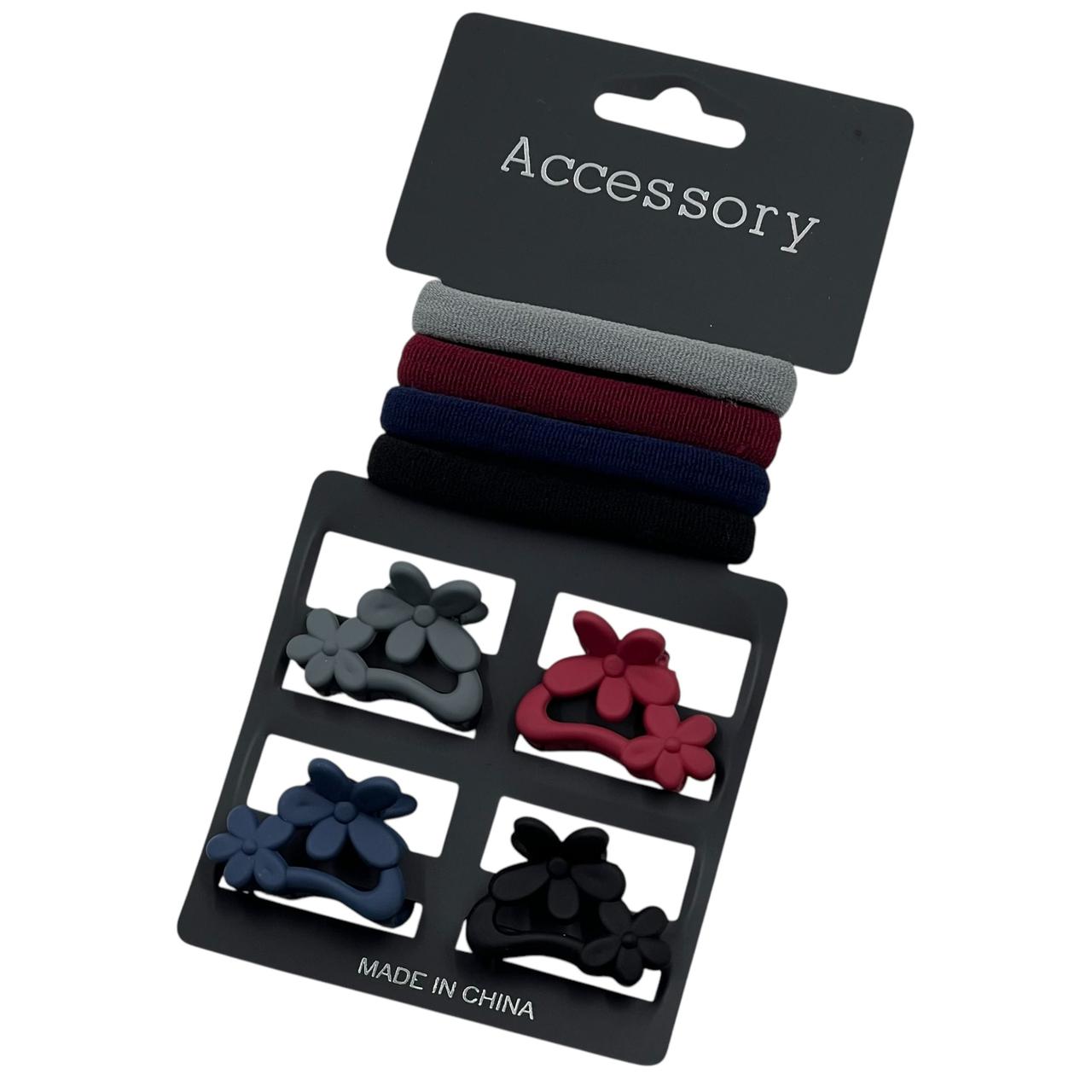 Набір для волосся Guo Hua (крабик Дві квітки 2,5см*4шт/гумки 4шт) в асорт., дитячі заколки квітки