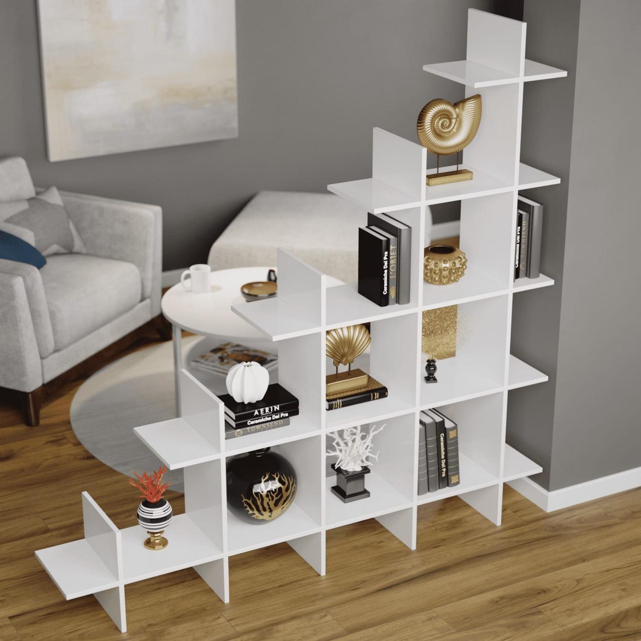 Стелаж драбинка книжковий підлоговий для зонування кімнати Полиця велика для декору в офіс 1760 мм, фото 1