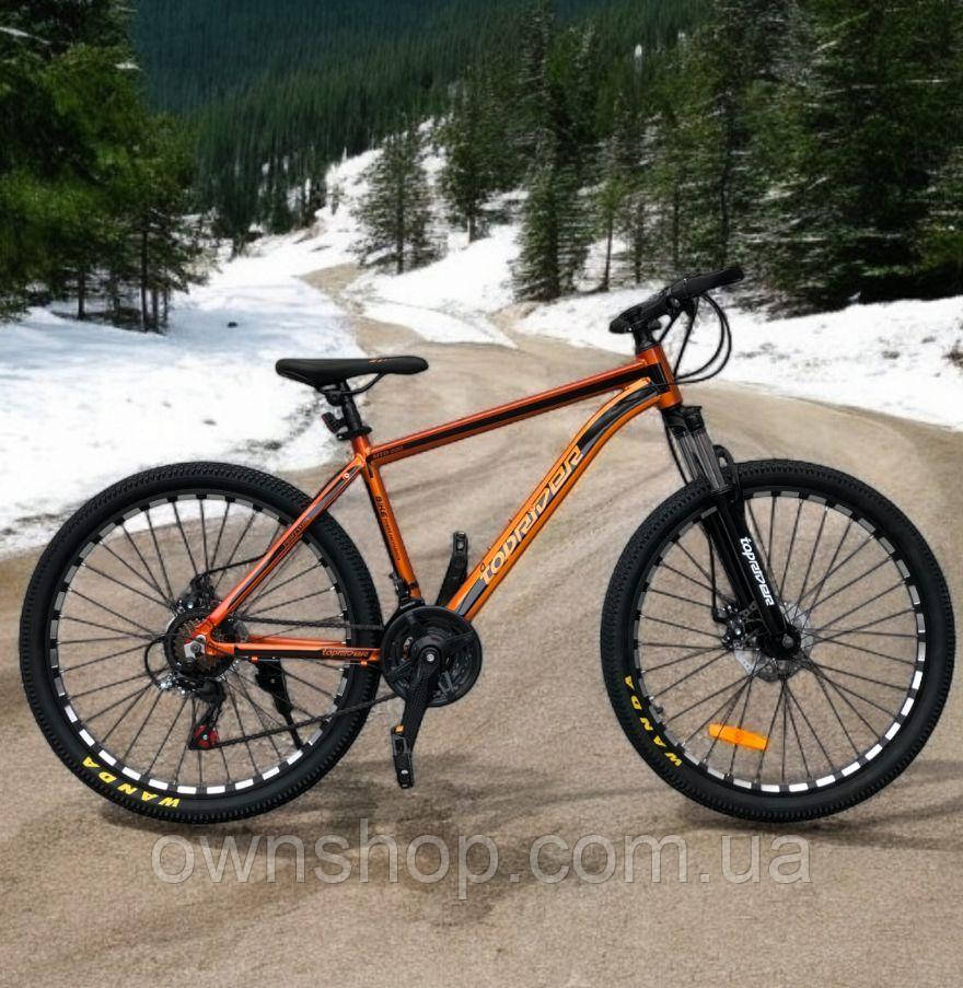 Велосипед алюмінієвий гірський колеса 26" рама 17", TopRider-680 золотий + крила у подарунок!