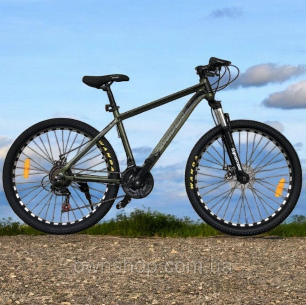 Велосипед алюмінієвий на пром-підшипниках, колеса 29", рама 19", TopRider-680 хакі + крила у подарунок