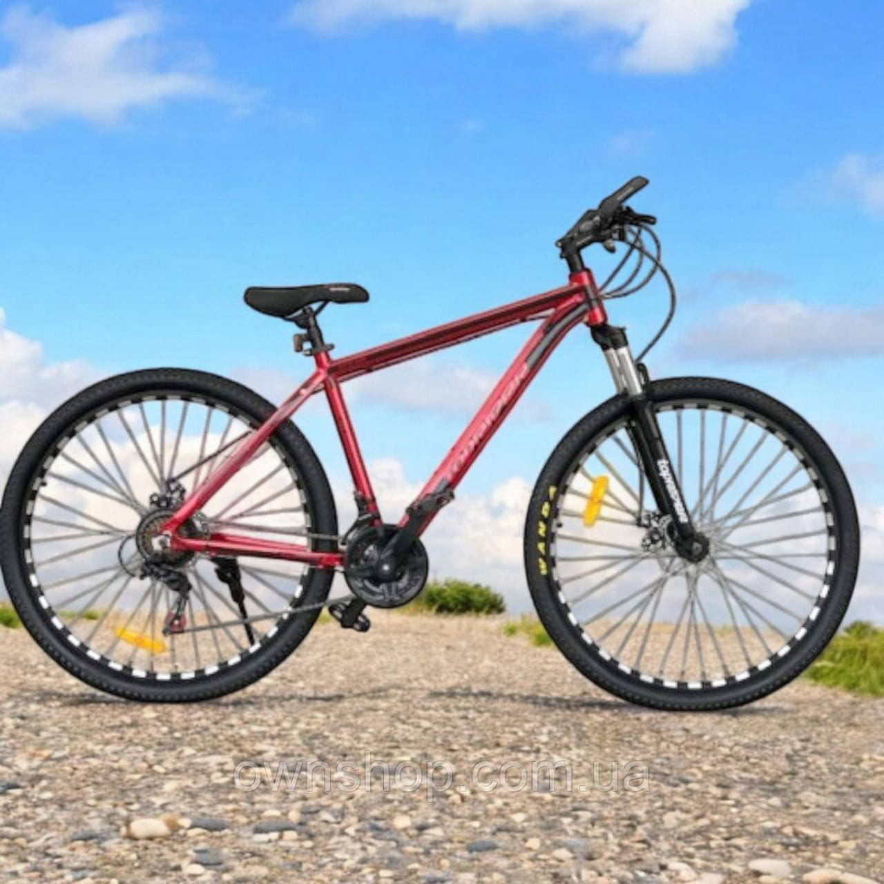 Велосипед алюмінієвий гірський колеса 26" рама 17", TopRider-680 червоний + крила у подарунок!, фото 1