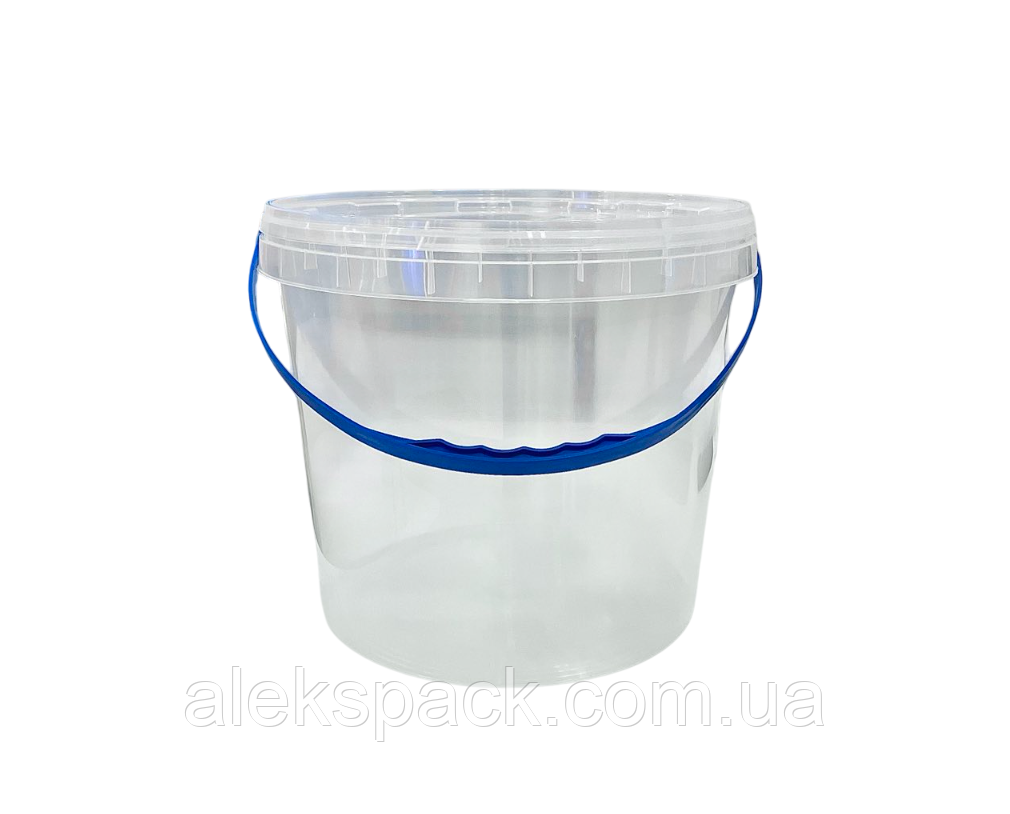 Відро 10 л прозоре з прозорою кришкою синя ручка (40шт), фото 1