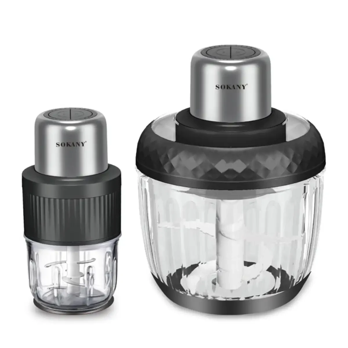 Подрібнювач набір Sokany 2в1 чаші 0.5 та 1.5 л 800 Вт 2 швидкості, чоппер багатофункціональний кухонний м'ясорубка, фото 1