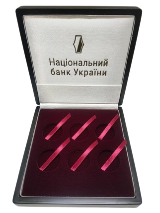 Футляр з дерева для 6 золотих біметалевих монет з логотипом НБУ, фото 1