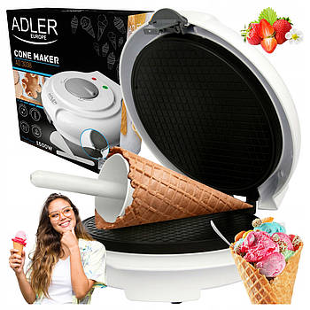 Вафельниця Adler AD 3038 – 1500 Вт з антипригарним покриттям і конусом для ріжків