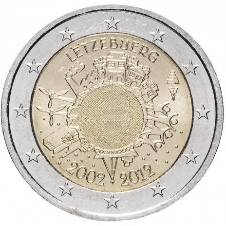 Монета Люксембурга 2 євро 2012 р. 10 років євро, фото 1