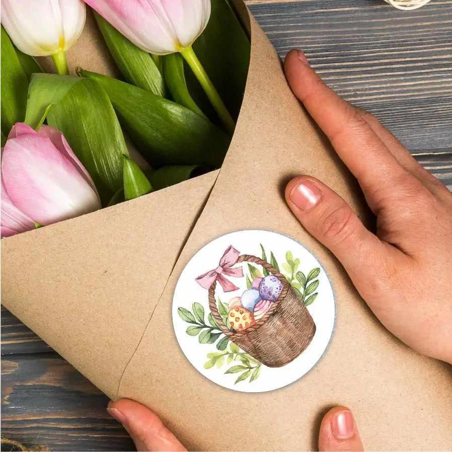 Наклейка паперова кругла 5 см Великодня (за 1 шт), фото 1