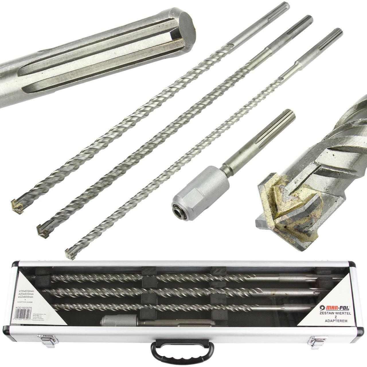 Набір свердел sds-max 3wier+перехідник marpol m23575, фото 1