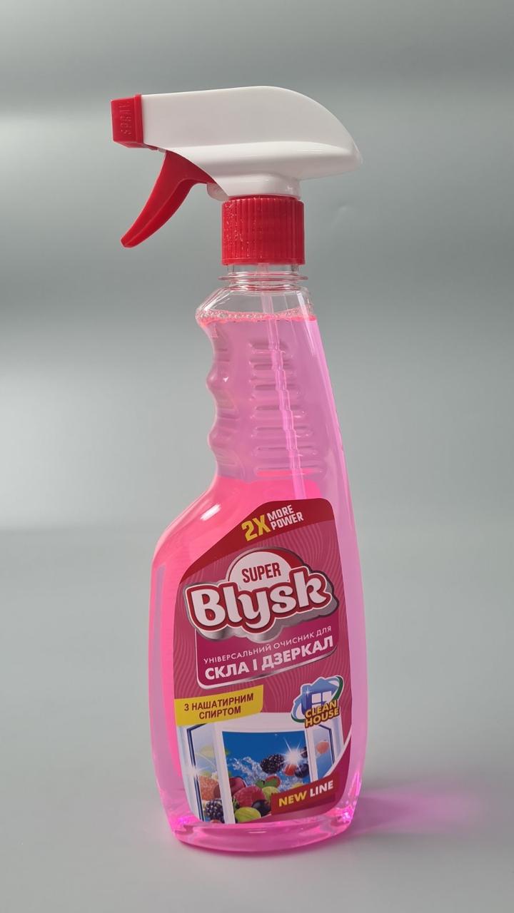 Очисник Super Blysk для скла та дзеркал з нашатирним спиртом Лісова ягода 500 г (курок) (1 шт.), фото 1