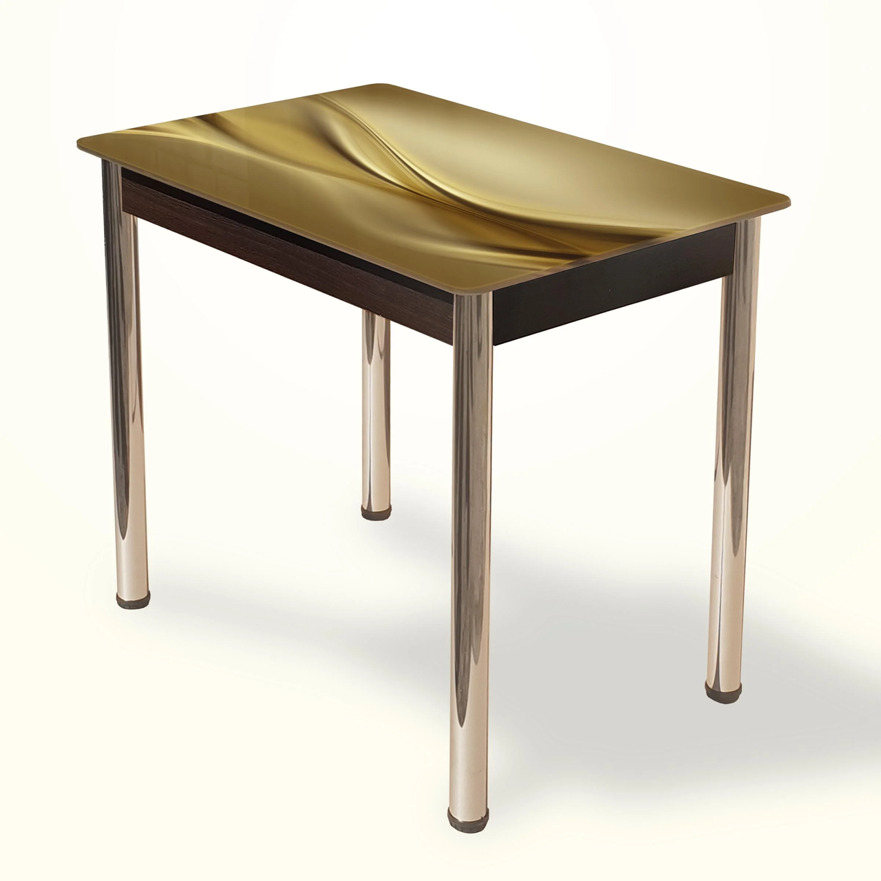 Кухонний стіл зі скляною стільницею фотодрук Далас Хвиля 90х60 см венге на хромованих ніжках, фото 1