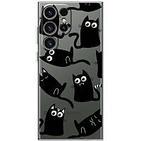Силиконовый Прозрачный Чехол с Картинкой для Samsung Galaxy S24 Ultra (Кошки)