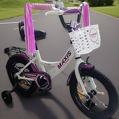 Барвистий білий велосипед двоколісник для дитини від 6 років Лісапед велик для навчання їзді Колеса 18" Кошик