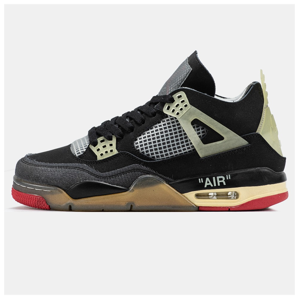 Чоловічі кросівки Nike Air Jordan 4 Retro x Off-White Black Red Grey, чорні кросівки найк аір джордан 4 офф вайт