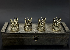 Набір подарунковий з 4 бронзових чарок перевертарів "Царський улов" у подарунковому дерев'яному футлярі