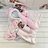 Комплект Тедді конверт + комбінезон для новонароджених, рожевий з принтом Мінні з крилами, фото 2