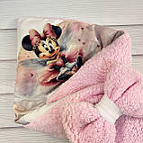Зимовий хутряний конверт Тедді на бавовняній підкладці для новонароджених, рожевий з принтом Мінні з крилами, фото 2