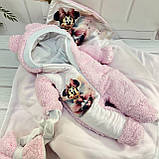 Комплект Тедді конверт + комбінезон для новонароджених, рожевий з принтом Мінні з крилами, фото 5