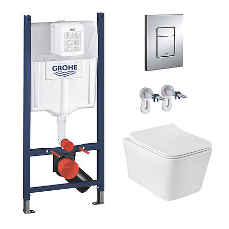 Комплект 4 в 1: Інсталяція GROHE Solido 3 в 1 3884966Q + Унітаз безобідковий Kroner Eifel WHI523629 RIMLESS з, фото 1