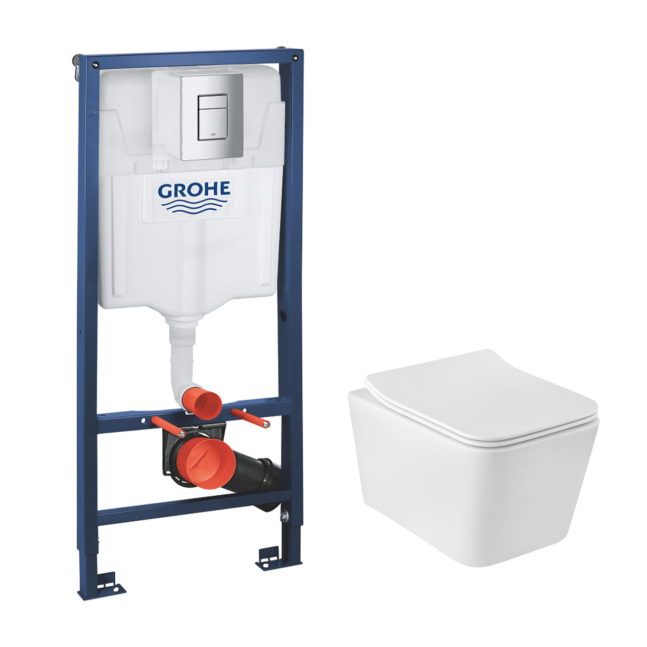 Комплект 4 в 1: Інсталяція Grohe Rapid SL 3 в 1 38772001 + Унітаз безобідковий Kroner Eifel WHI523629 RIMLESS